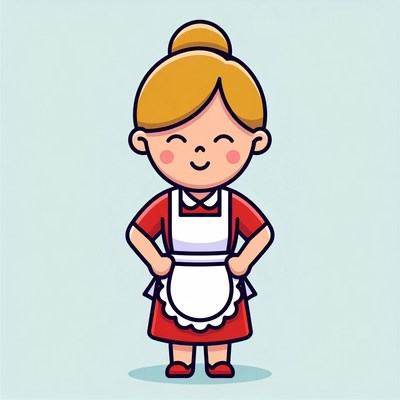 Smiling Woman in Red Maid Uniform