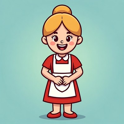 Cartoon girl in red apron