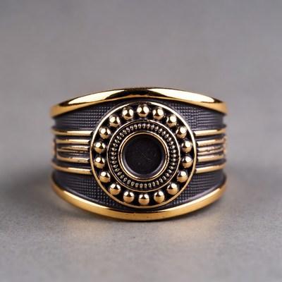 Gold Black Beaded Statement Ring