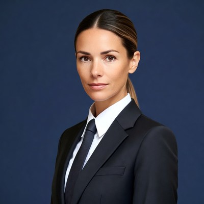 Woman in black suit and tie