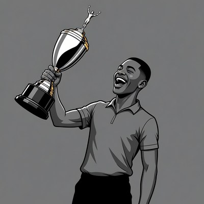 African-American man holding trophy