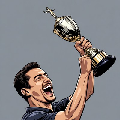 Man holding trophy illustration