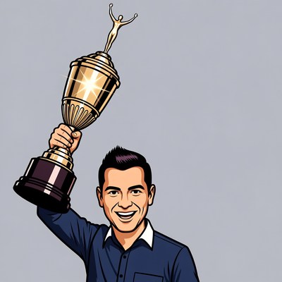 Man holding golden trophy