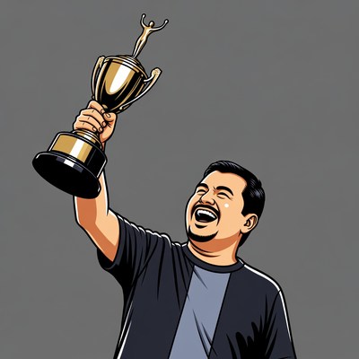 Man holding golden trophy