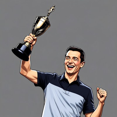 Man holding trophy victoriously