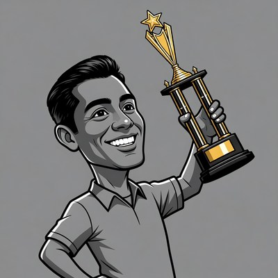 Man holding trophy illustration
