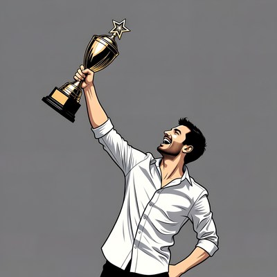 Man holding trophy illustration