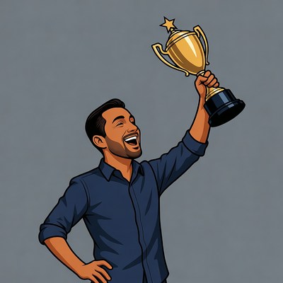 Man holding trophy illustration