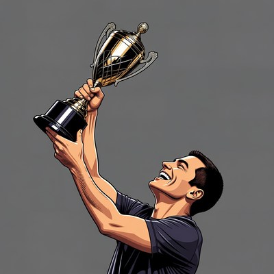 Man holding golden trophy