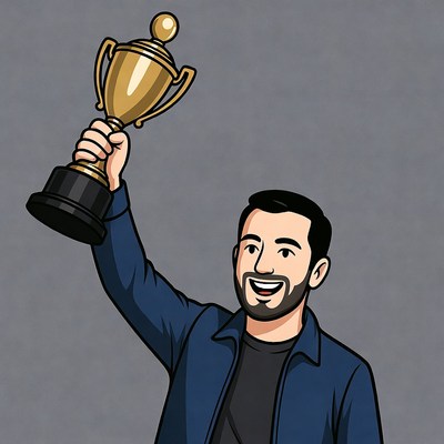 Man holding trophy illustration