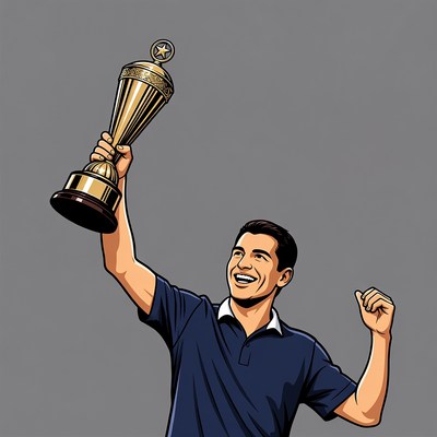 Man holding golden trophy