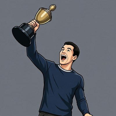Man holding trophy illustration