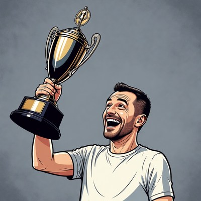 Man holding trophy illustration