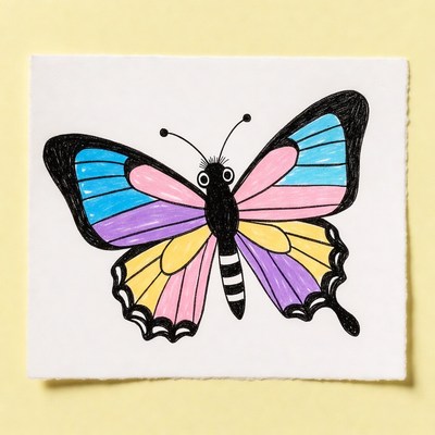 Colorful butterfly illustration on yellow paper