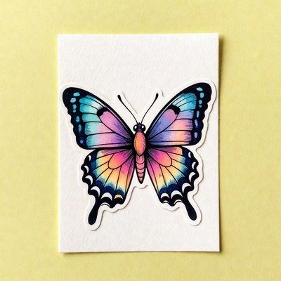Colorful Butterfly Sticker on Yellow Background