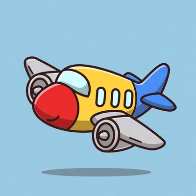 Cute Cartoon Airplane Flying