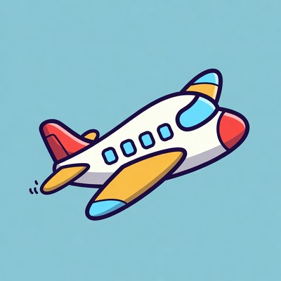 Cartoon Airplane Flying on Blue Background
