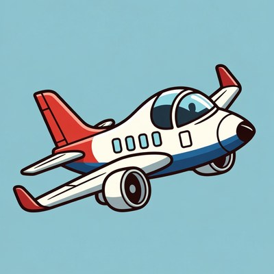 Cartoon red white airplane flying