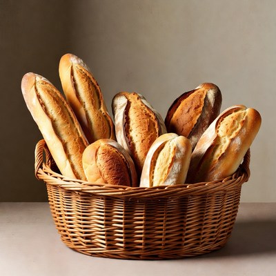 Baguettes in Wicker Basket