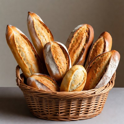 Baguettes in Wicker Basket