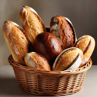 Assortment of Bread in Wicker Basket