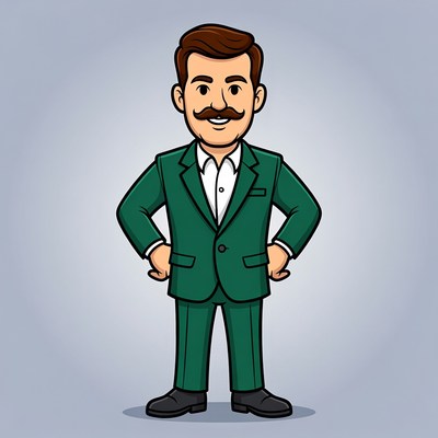 Cartoon man in green suit