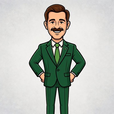 Cartoon man in green suit