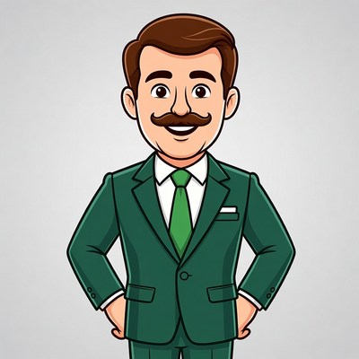 Cartoon man in green suit