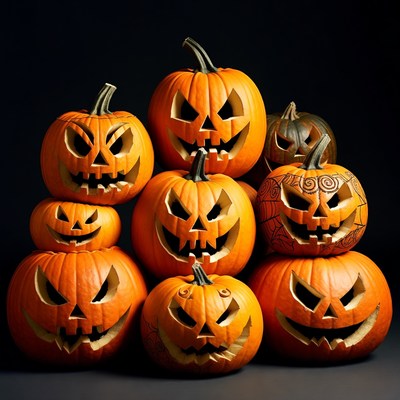 Stack of Jack-o'-Lantern Pumpkins
