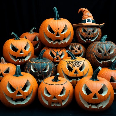 Stack of Jack-o-Lantern Pumpkins