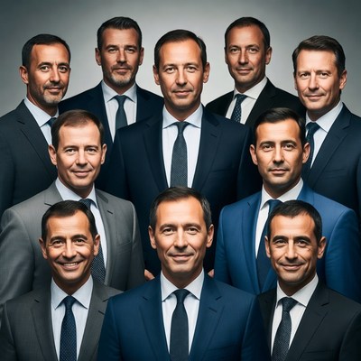 Group of nine men in suits