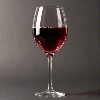 Red Wine Glass on Gray Background