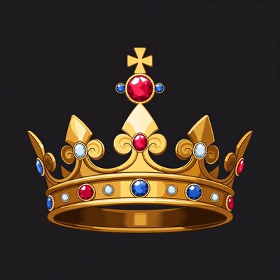 Golden Crown with Red Blue Gems
