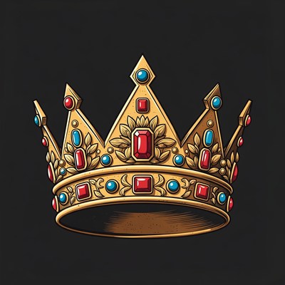 Golden Crown with Red and Blue Gems