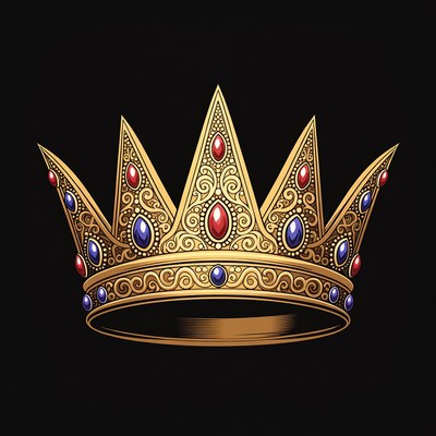 Golden Crown with Red Blue Gems