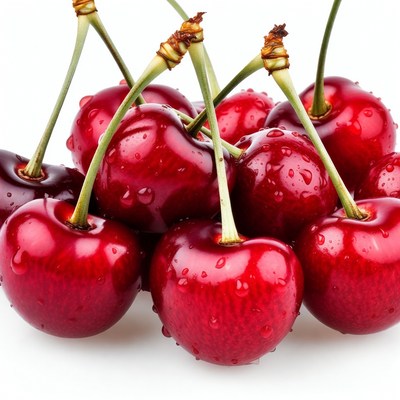Fresh Red Cherries with Water Droplets