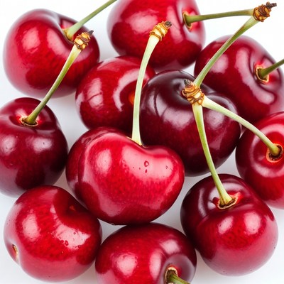 Fresh Red Cherries on White Background
