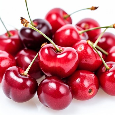 Fresh red cherries on white background