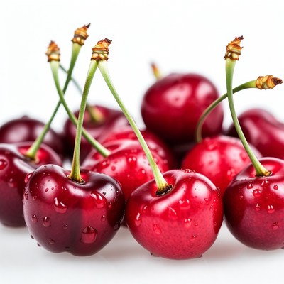 Fresh Red Cherries with Water Droplets