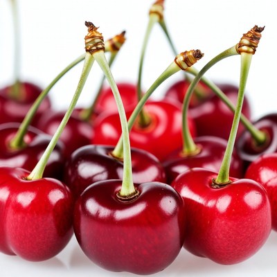 Fresh red cherries with stems