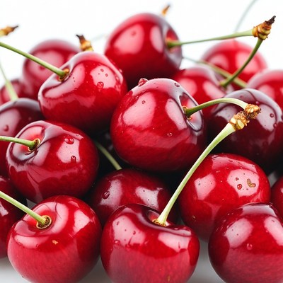 Fresh Red Cherries on White Background