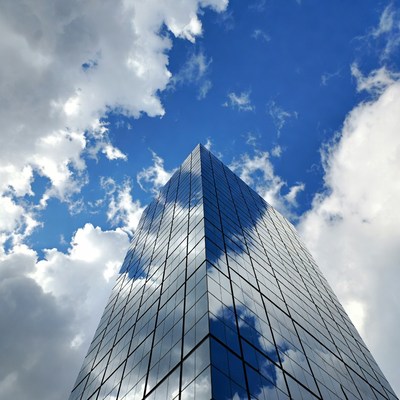 Glass Pyramid Building Blue Sky