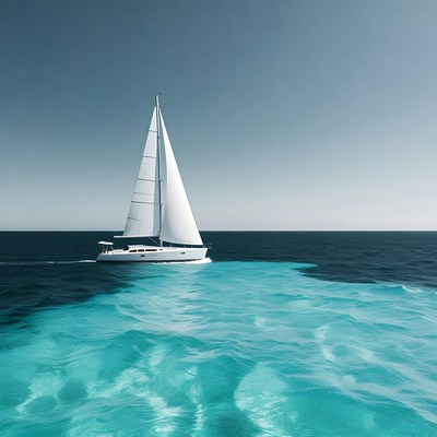 White sailboat on turquoise ocean