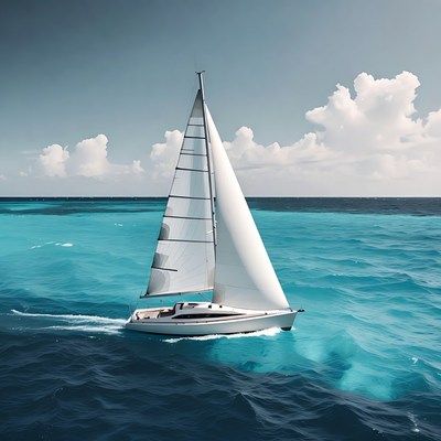 White sailboat sailing turquoise ocean