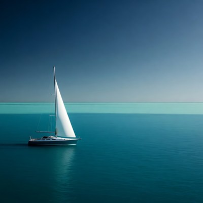 White sailboat on calm turquoise sea