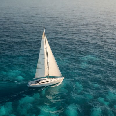 White sailboat on turquoise ocean