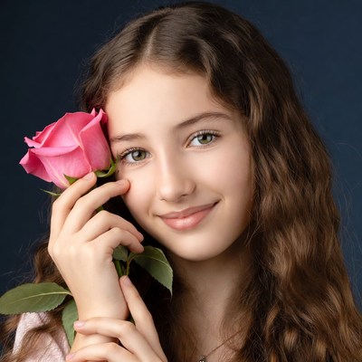 Girl holding pink rose