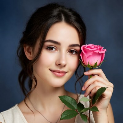Woman holding pink rose