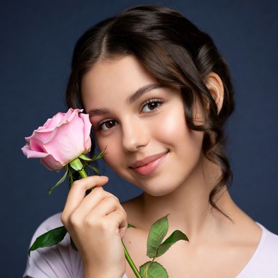 Girl holding pink rose