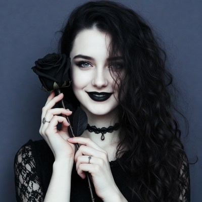 Gothic woman holding black rose